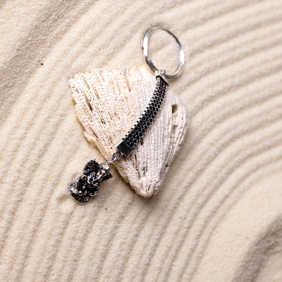 Oxidised Ganesha Silver Keychain