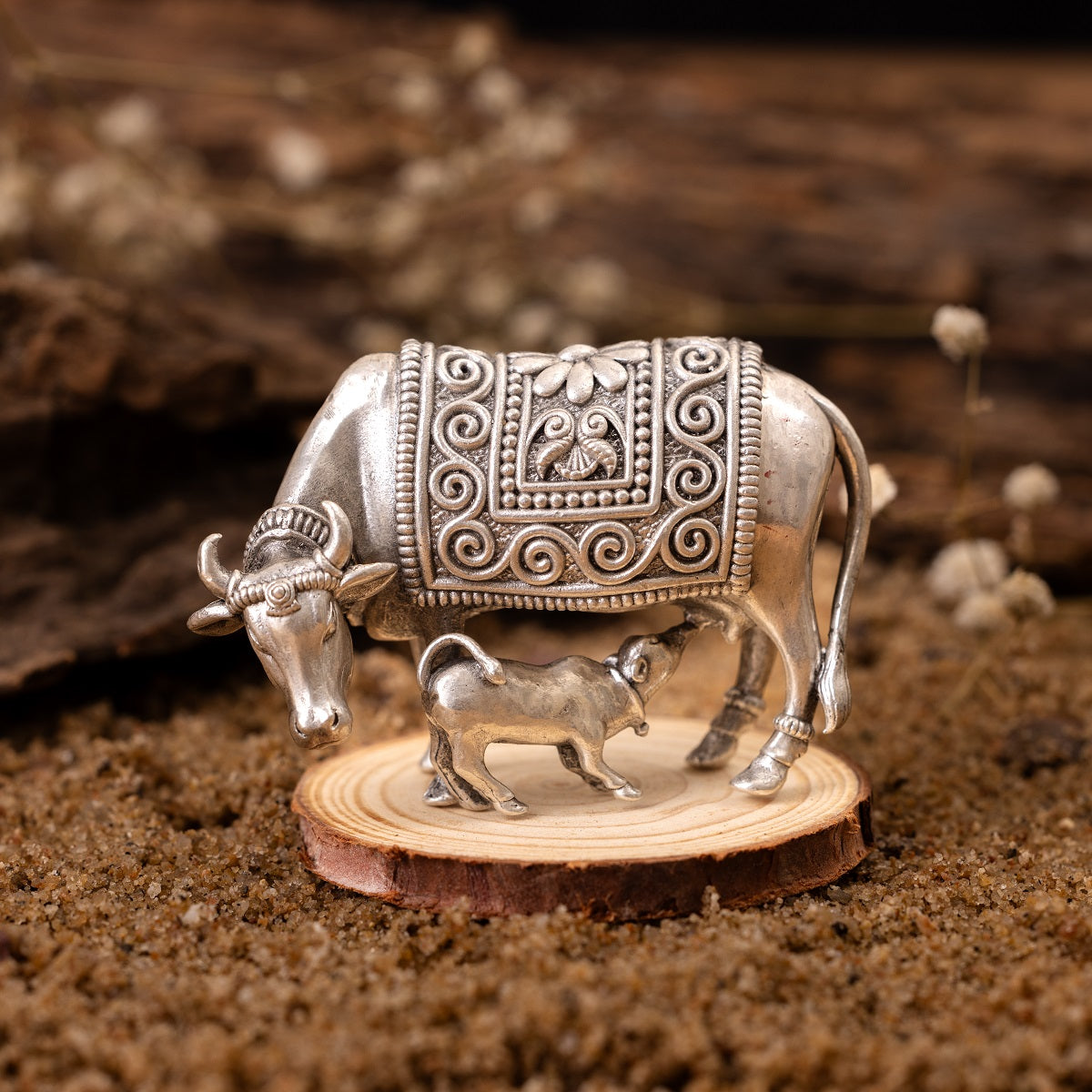 Divine Oxidised Cow and Calf Idol