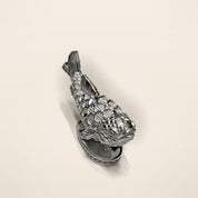 Silver Matsya fish idol head-on view