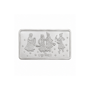 Silver bar with engraved designs on a white background