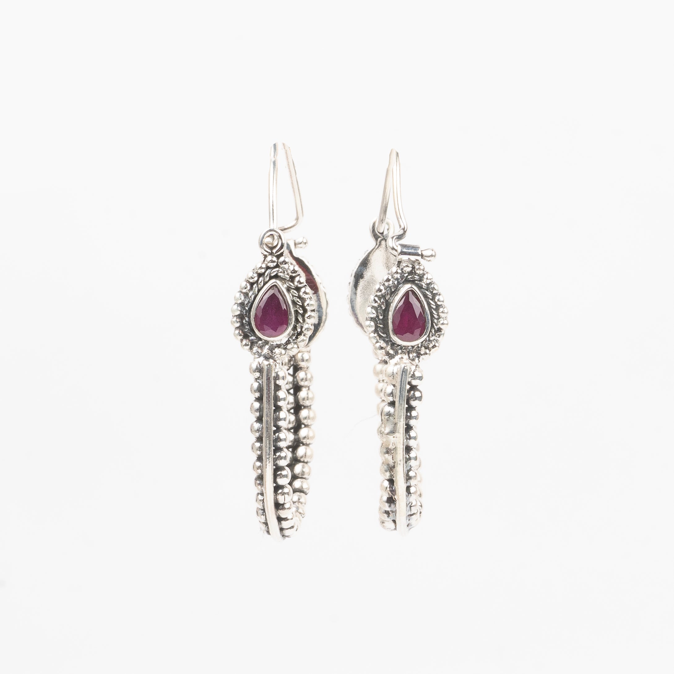 Beaded Silver Hoop Earrings