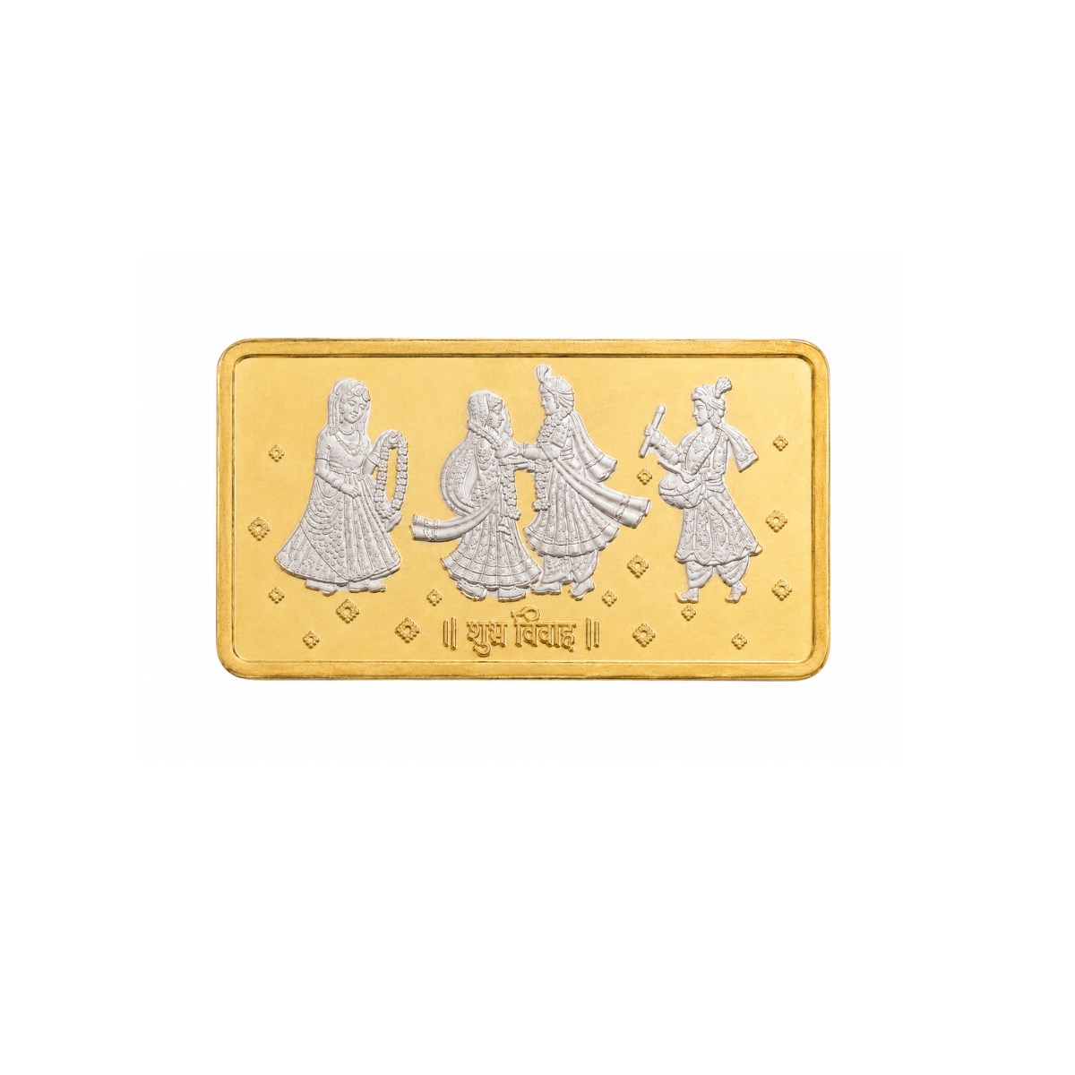 Gold bar with silver figures on a white background