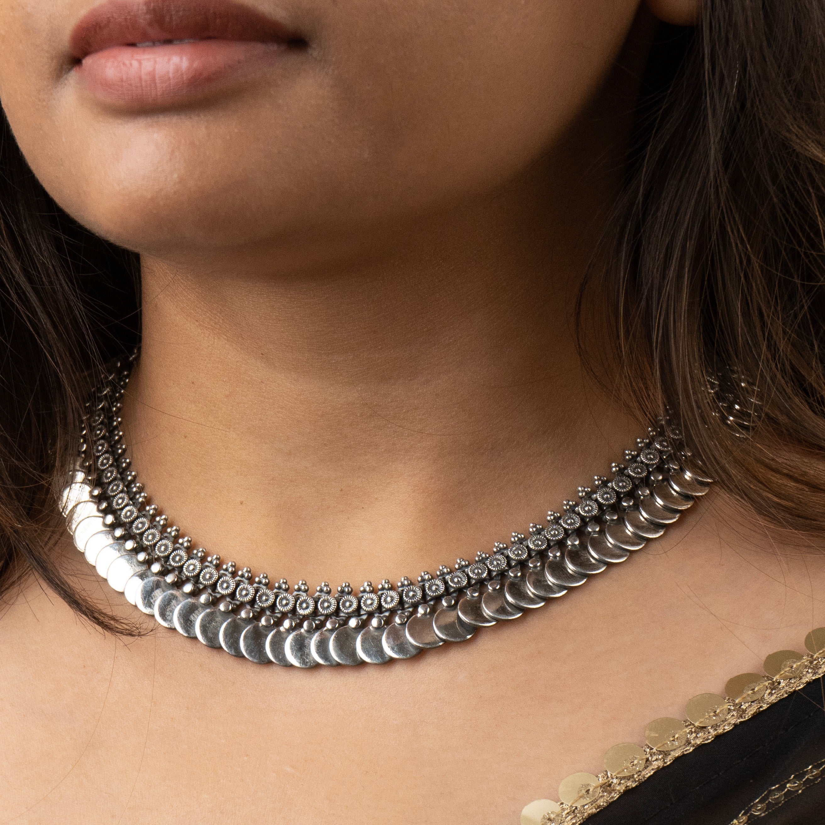 Disc Motif Oxidized Choker