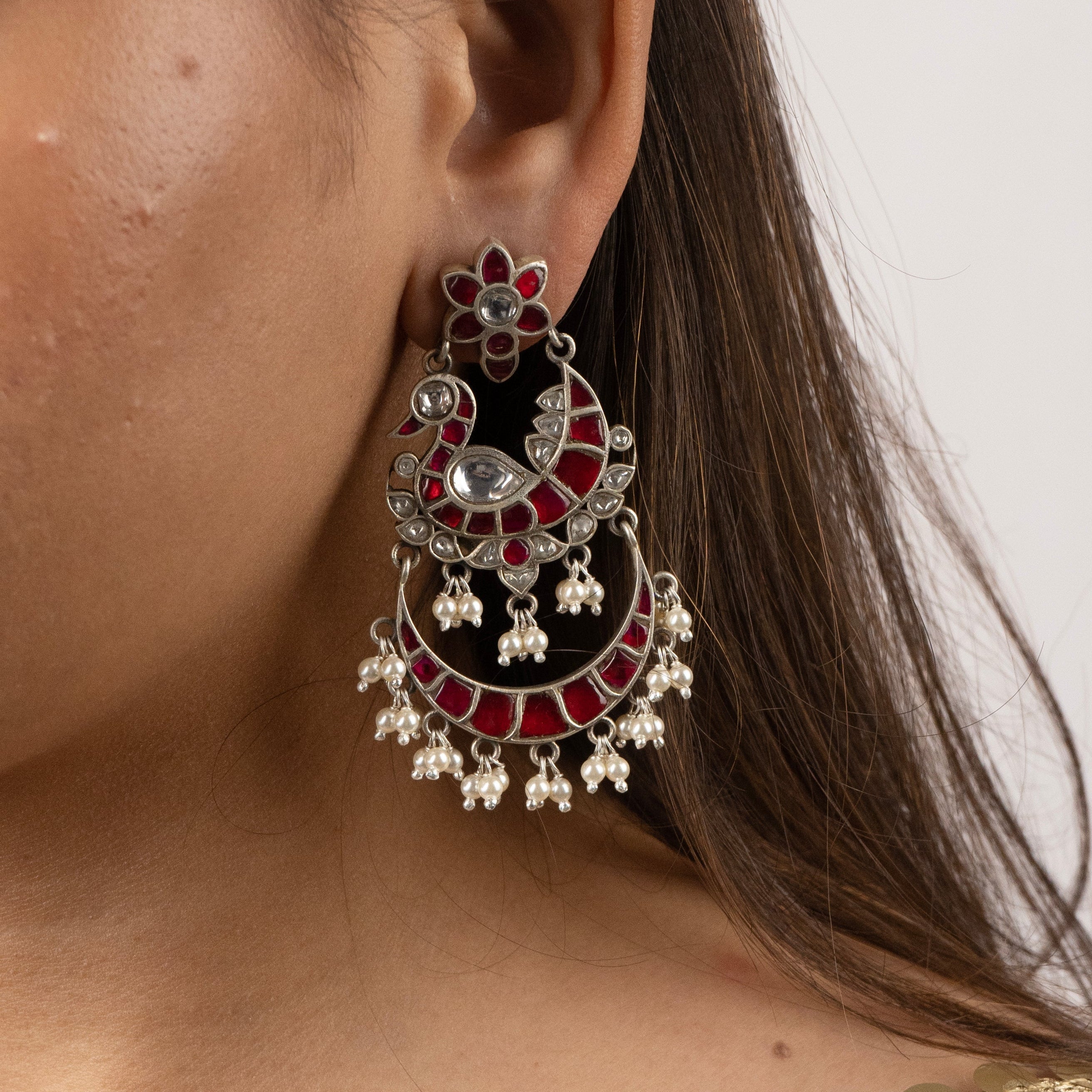 Ruby &amp; Pearl Crescent Chandbalis