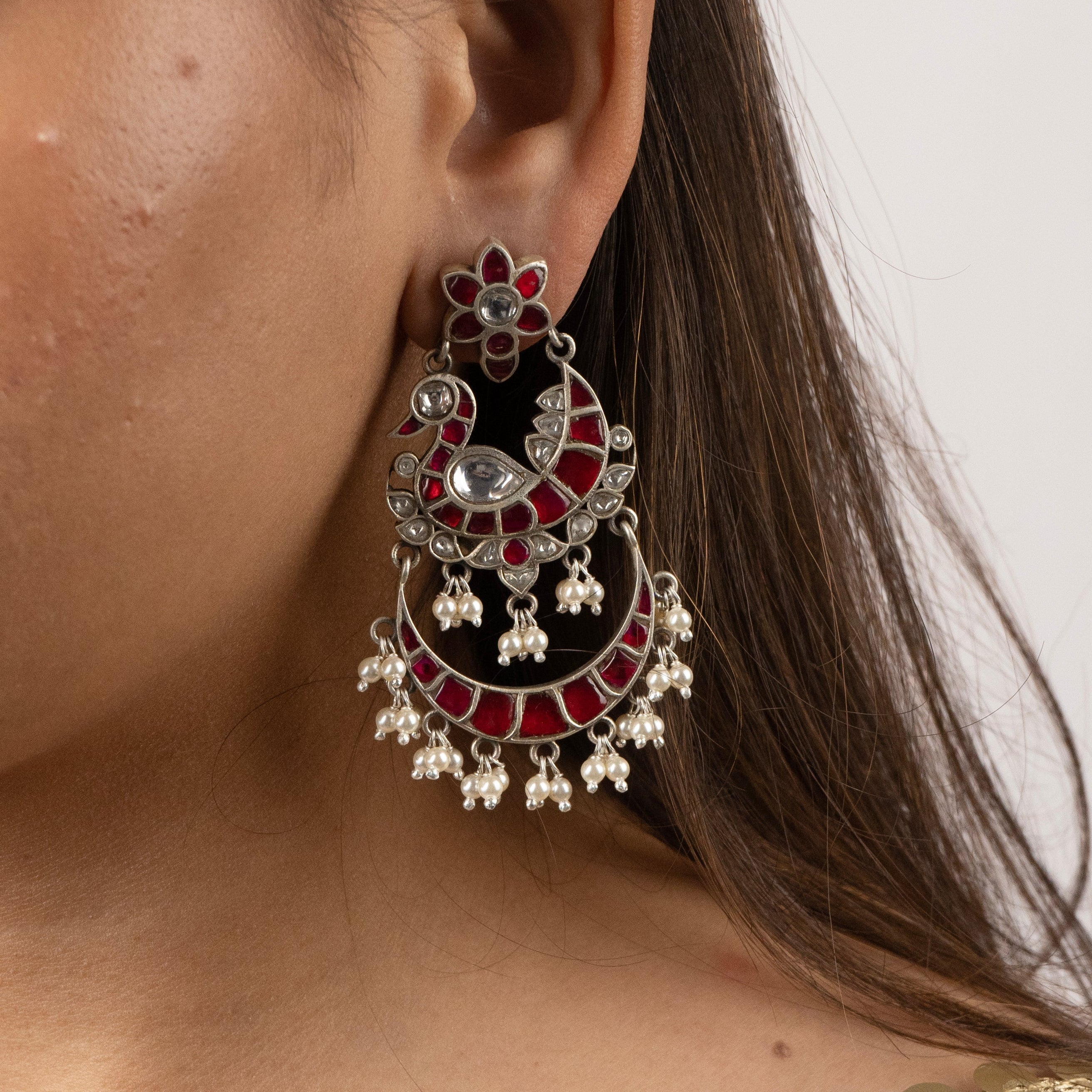 Ruby & Pearl Crescent Chandbalis