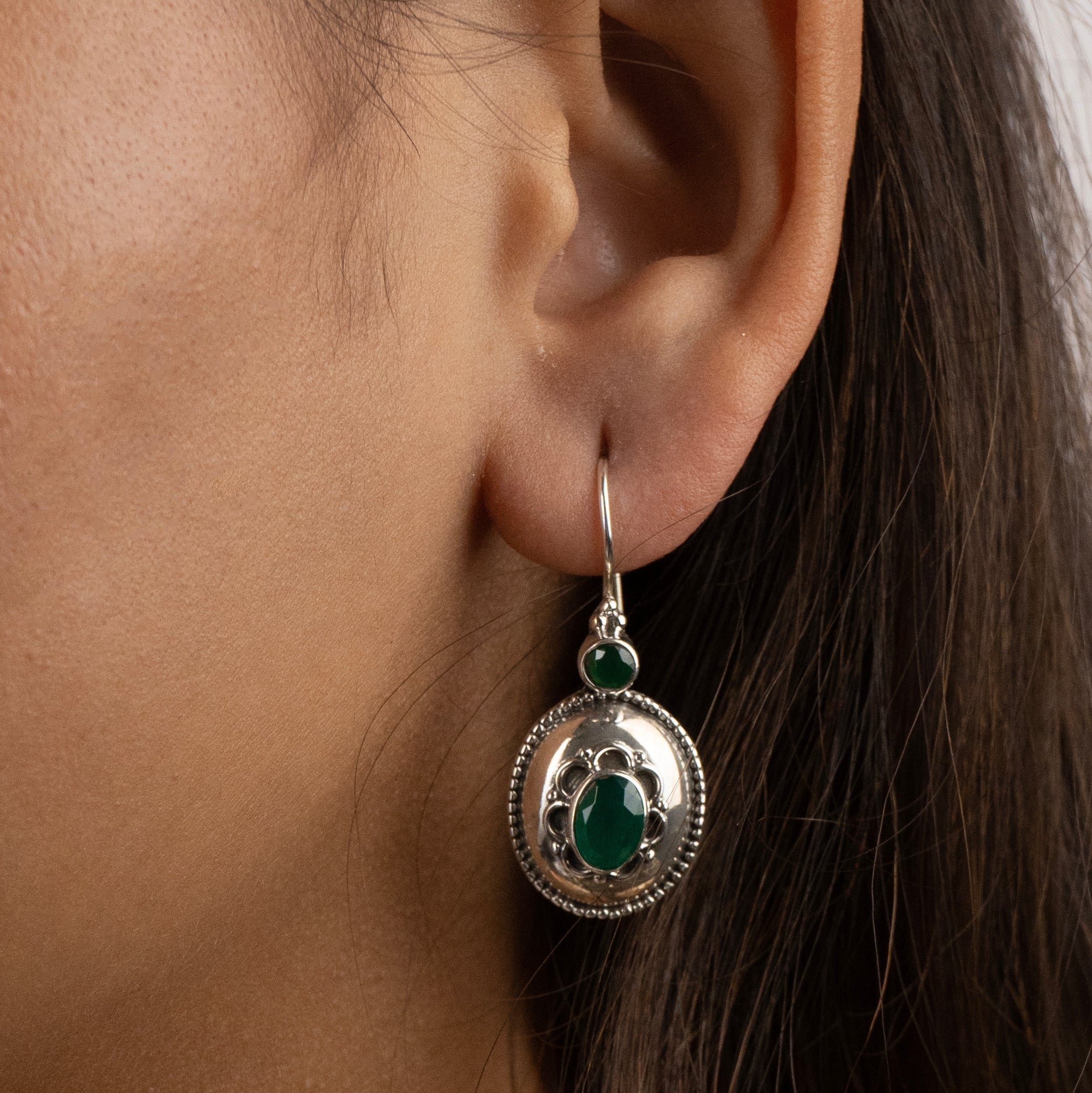 Stone Oval Drop Earrings