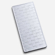 A silver rectangular card case with a repeating embossed diamond pattern and '999' text, shown on a light gray background.