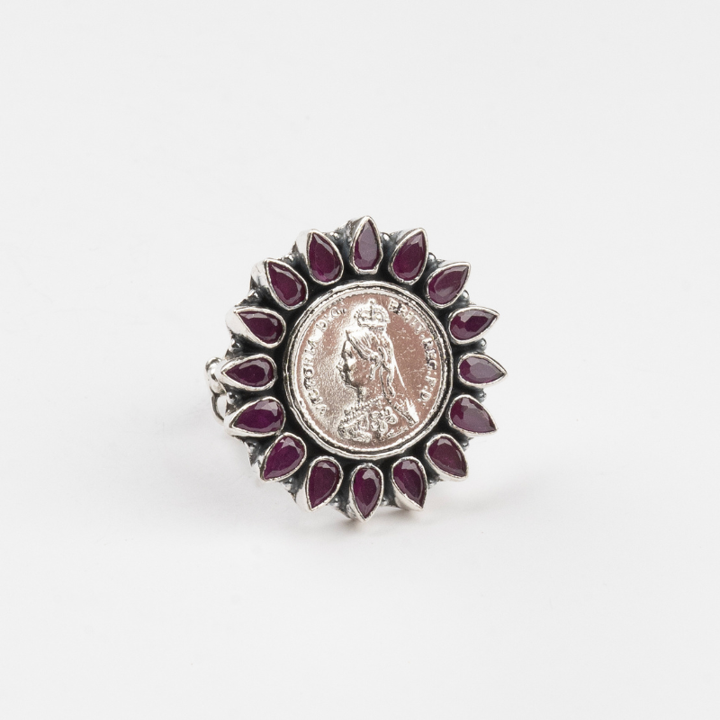 Ruby Halo Coin Ring