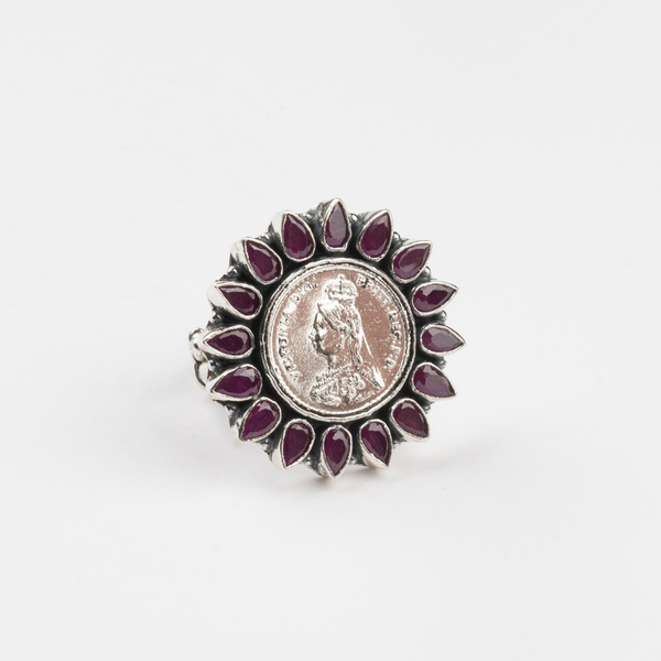 Ruby Halo Coin Ring