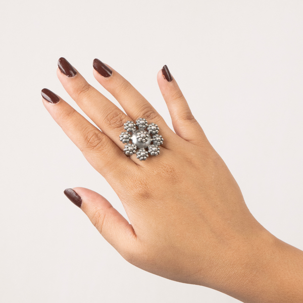 Silver Cluster Bloom Ring
