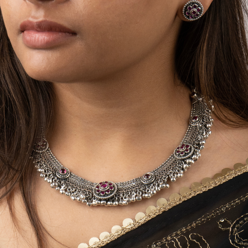 Ruby Floral Choker Necklace