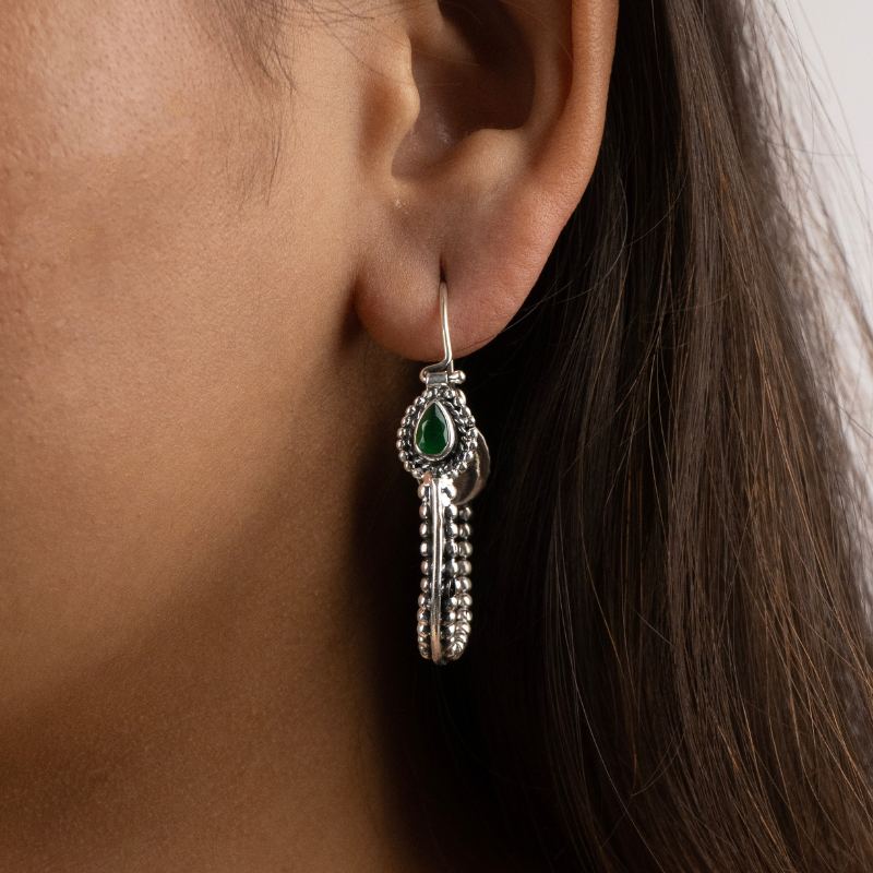 Beaded Silver Hoop Earrings