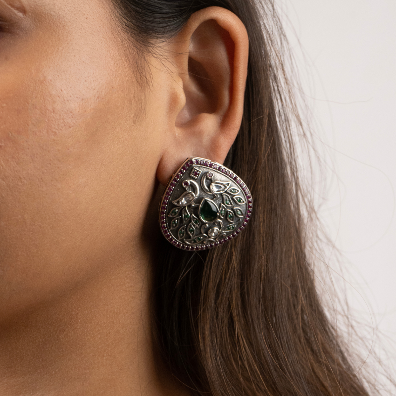 Multistone Oval Stud Earrings