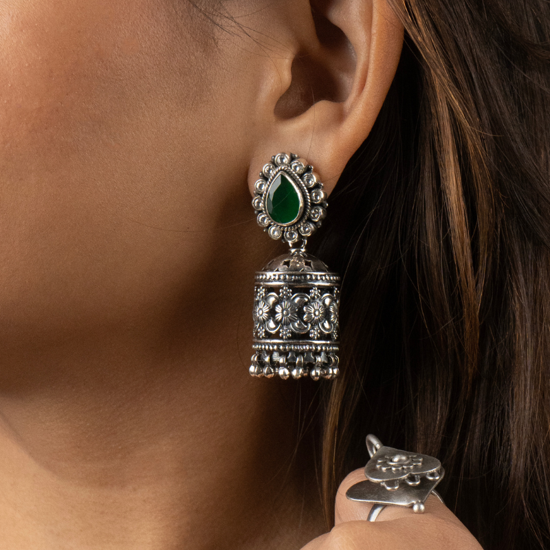 Stone Floral Jhumka Earrings