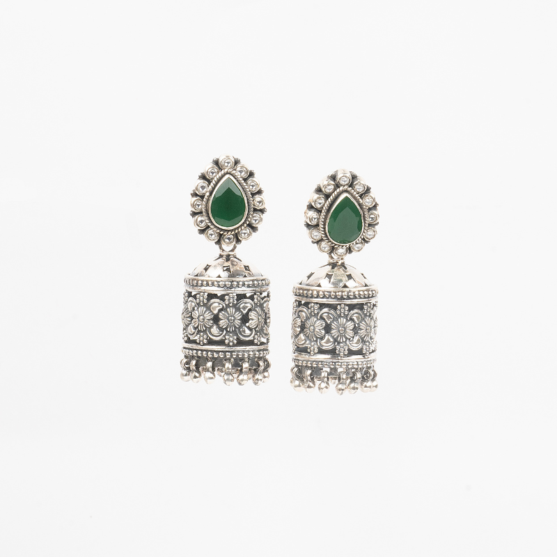 Stone Floral Jhumka Earrings