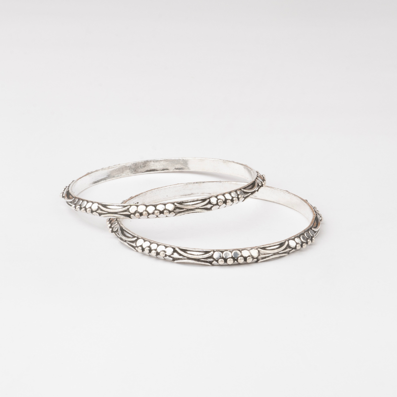 Floral Engraved Bangle Antique Silver