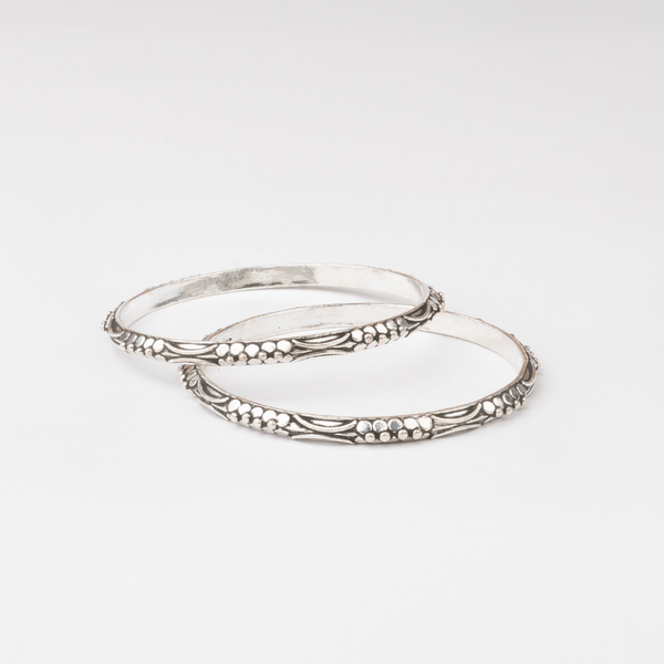 Floral Engraved Bangle Antique Silver