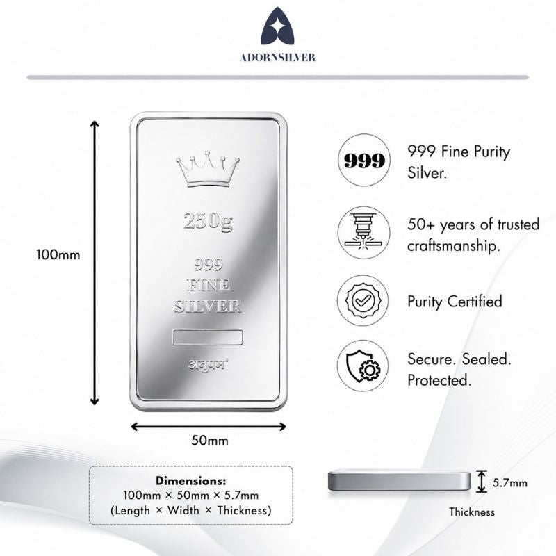 999 Silver Royal Stack Bar- 250gms