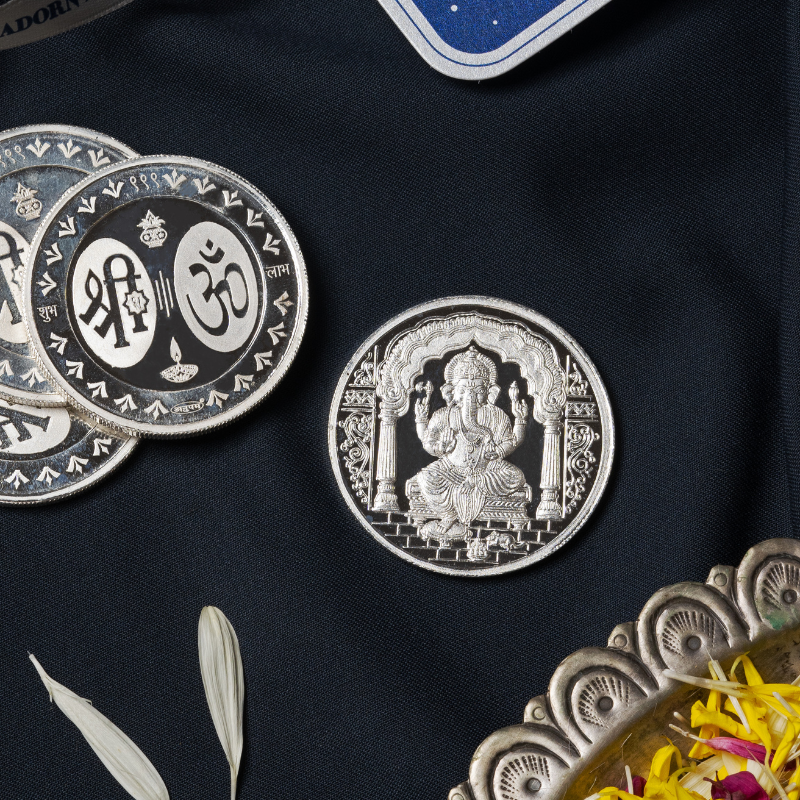 Silver Round Ganesh Coin