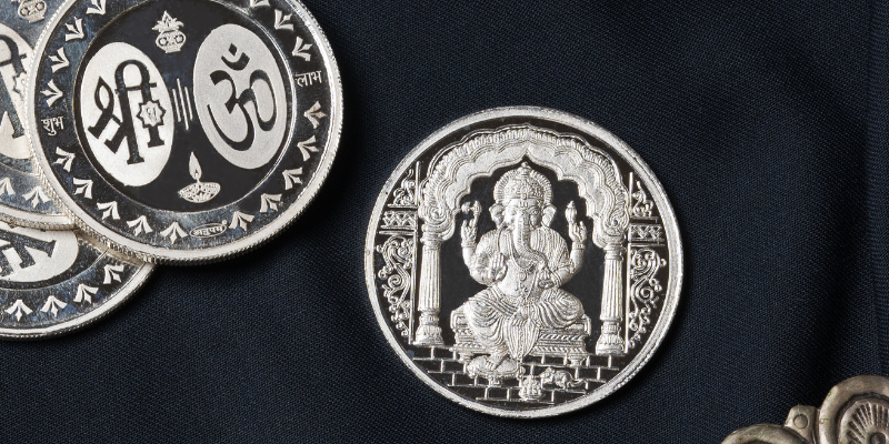 Silver Round Ganesh Coin