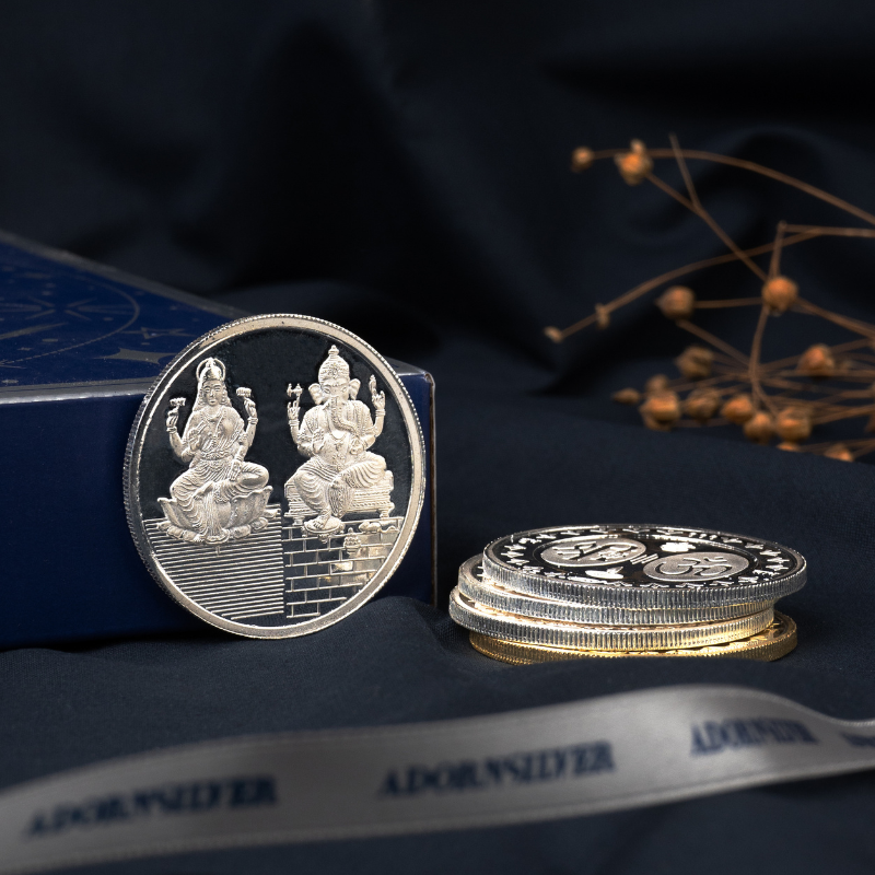 Silver Round Lakshmi Ganesh Coin