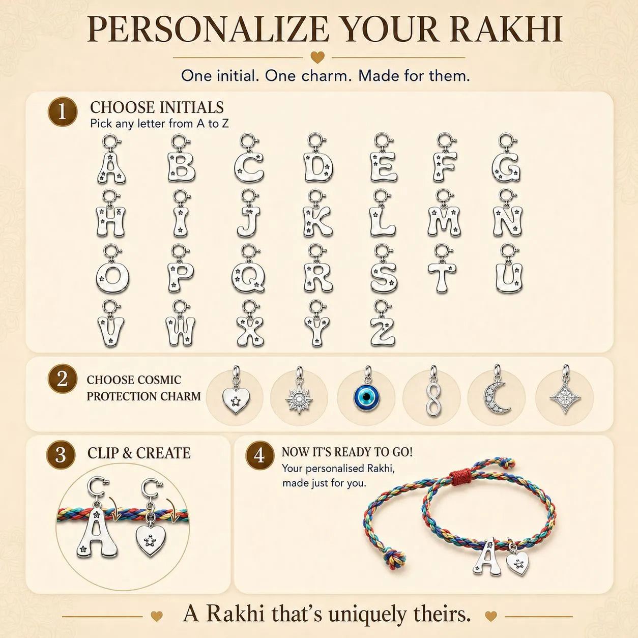 Little Bonds Charms Silver Rakhi