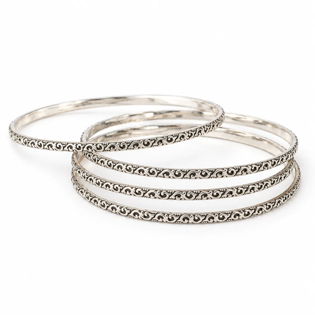 Antique engraved silver bangles, detail