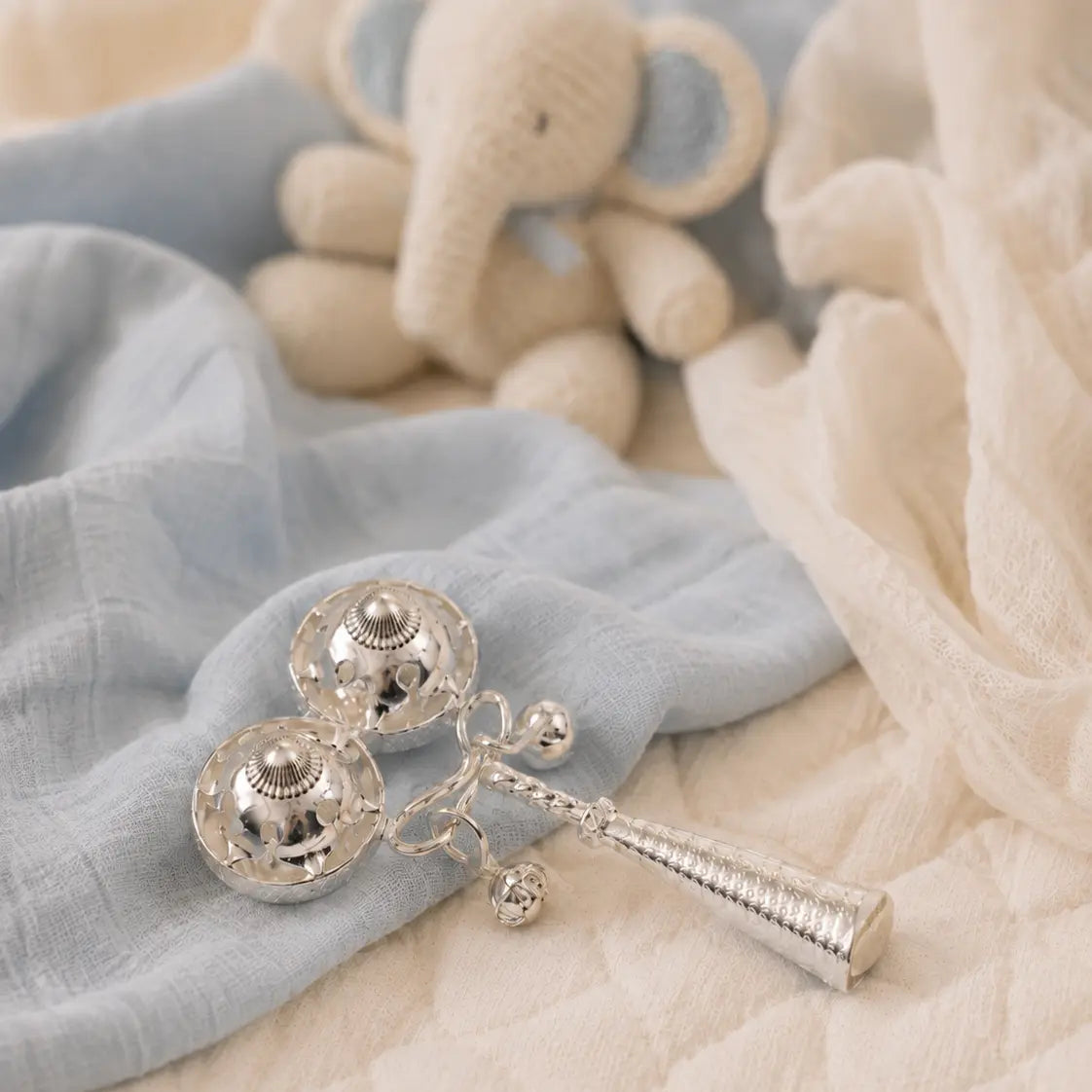 Jingle Joy silver baby rattle