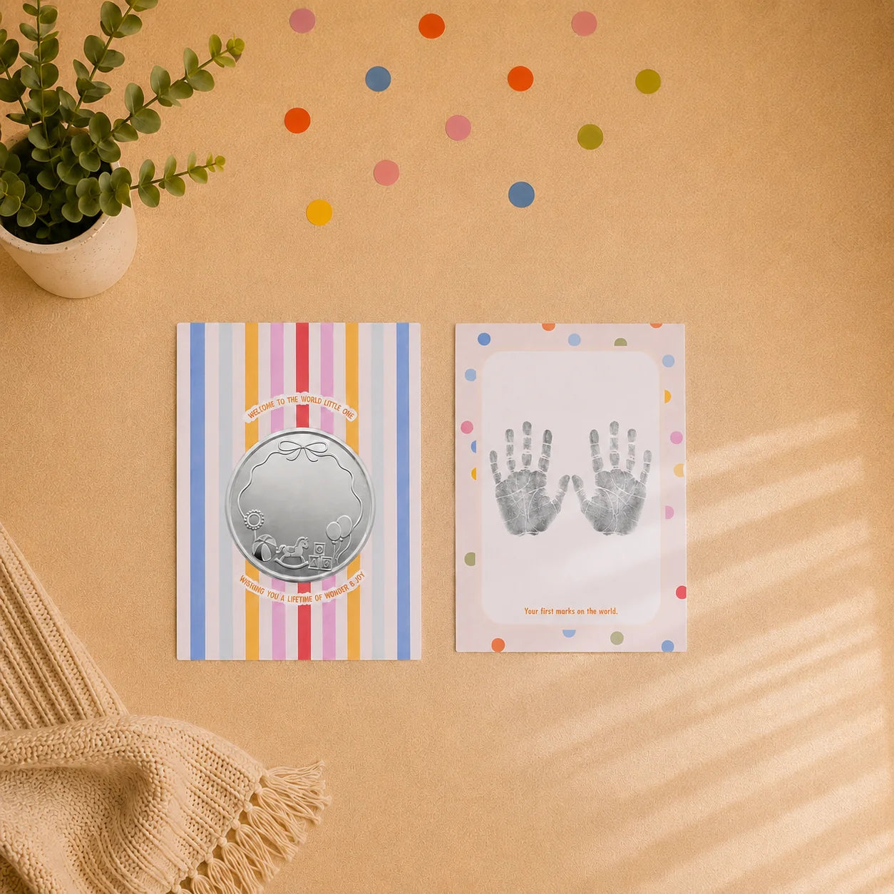 First Impressions Two Fold frame with personalised silver coin and baby handprint by Adorn Silver, image 4