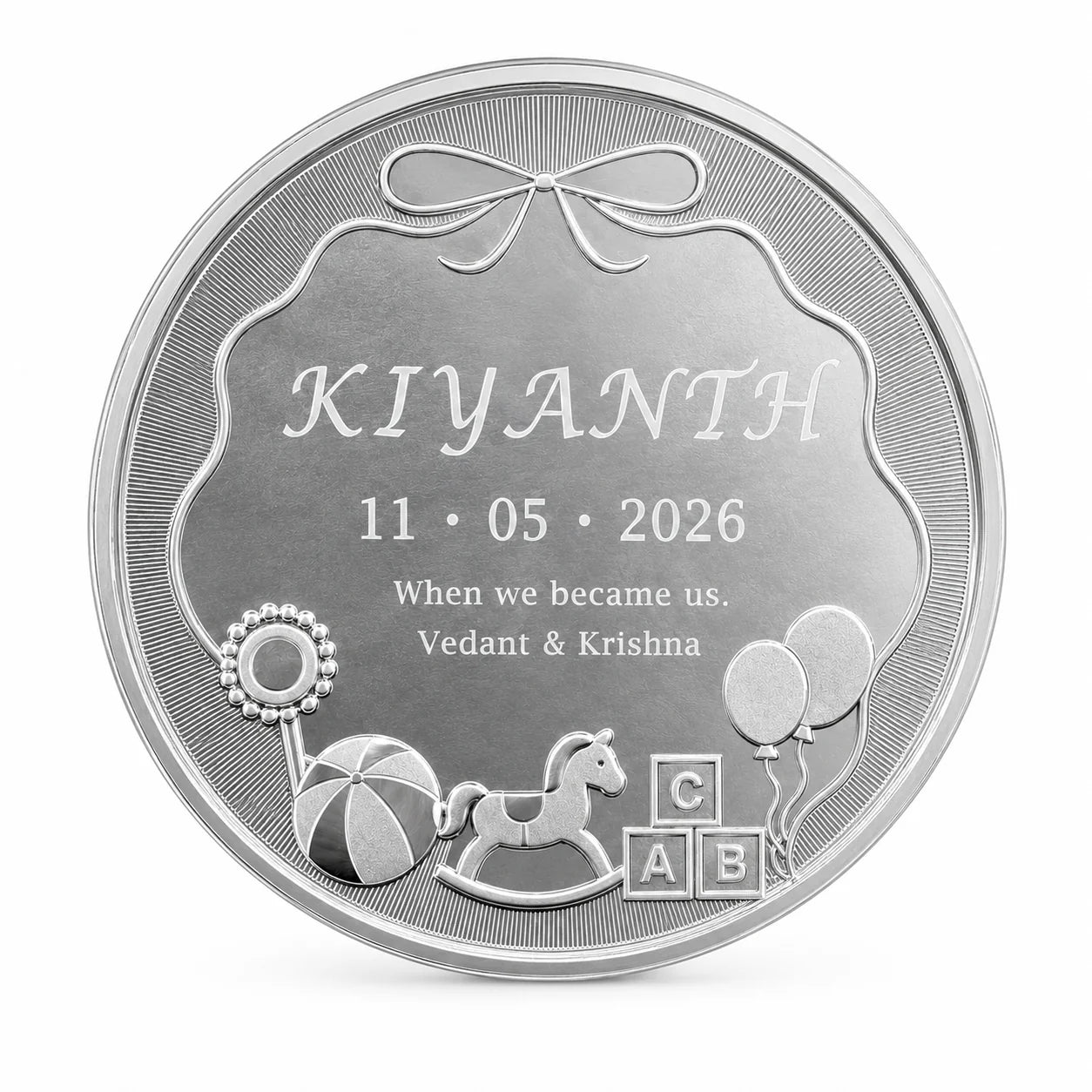First Impressions Two Fold frame with personalised silver coin and baby handprint by Adorn Silver, image 5