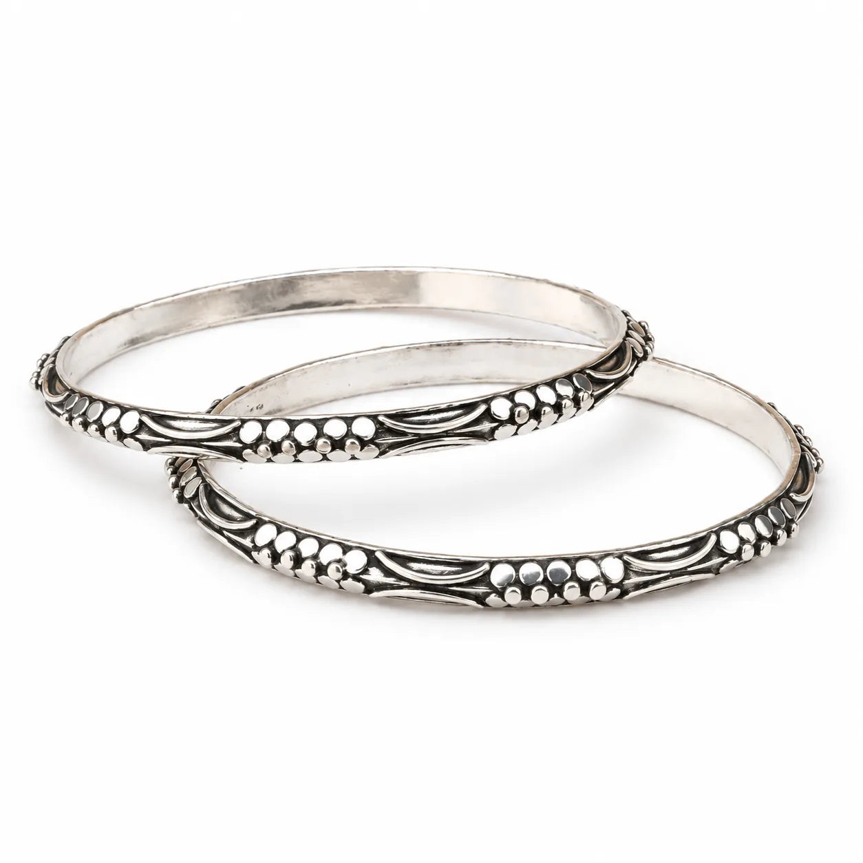 Floral engraved antique silver bangles