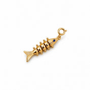 Go With the Flow articulated fish charm in gold finish 92.5 silver with blue stone eye