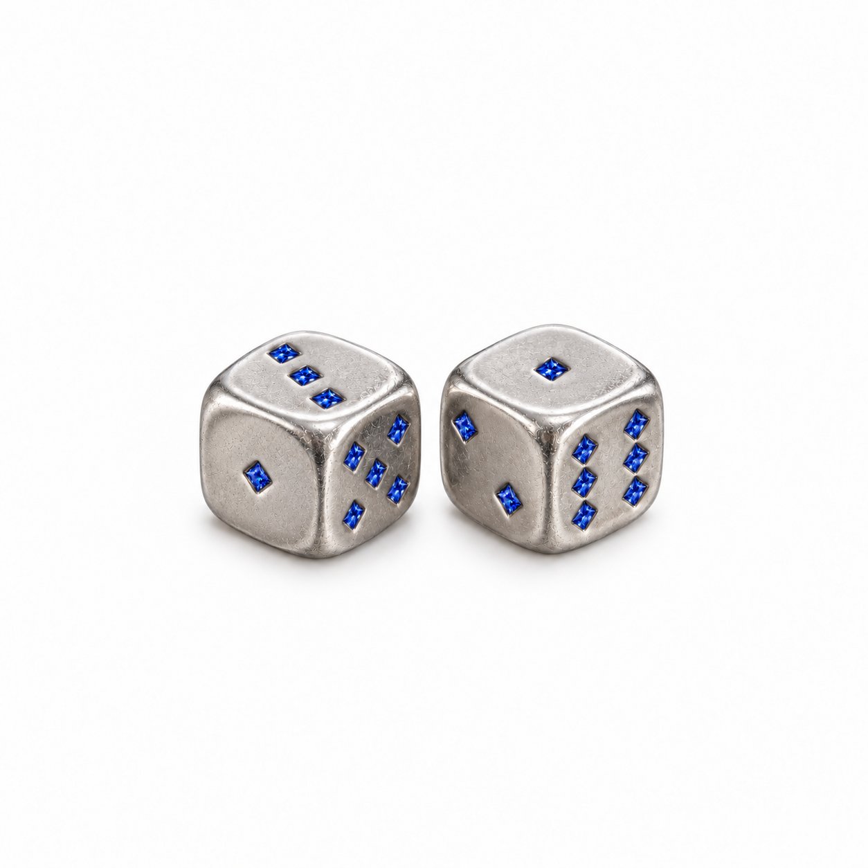 Lucky Roll pair of 92.5 silver dice with blue stone pips