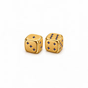 Lucky Roll pair of gold finish 92.5 silver dice with blue stone pips
