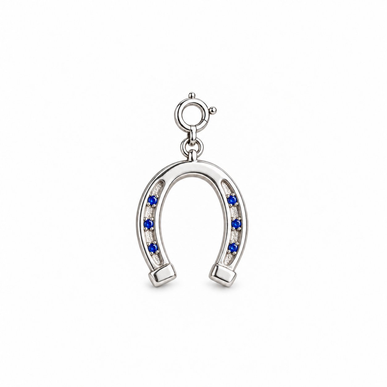 Lucky Step horseshoe charm in 92.5 silver set with blue stones