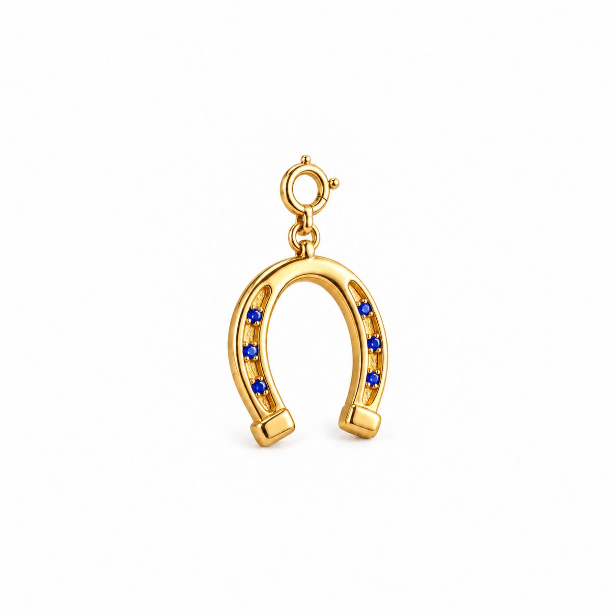 Lucky Step horseshoe charm in gold finish 92.5 silver set with blue stones