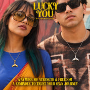Lucky You campaign: whale tail charms in silver and gold
