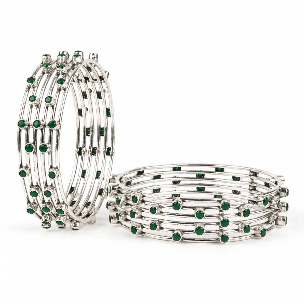 Multi-row silver bangle