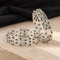 Multi-row silver bangle, detail