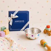 My First Silver Bowl gift box with silver polka dot bowl by Adorn Silver
