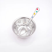 Top view of the My First Silver bowl and spoon by Adorn Silver