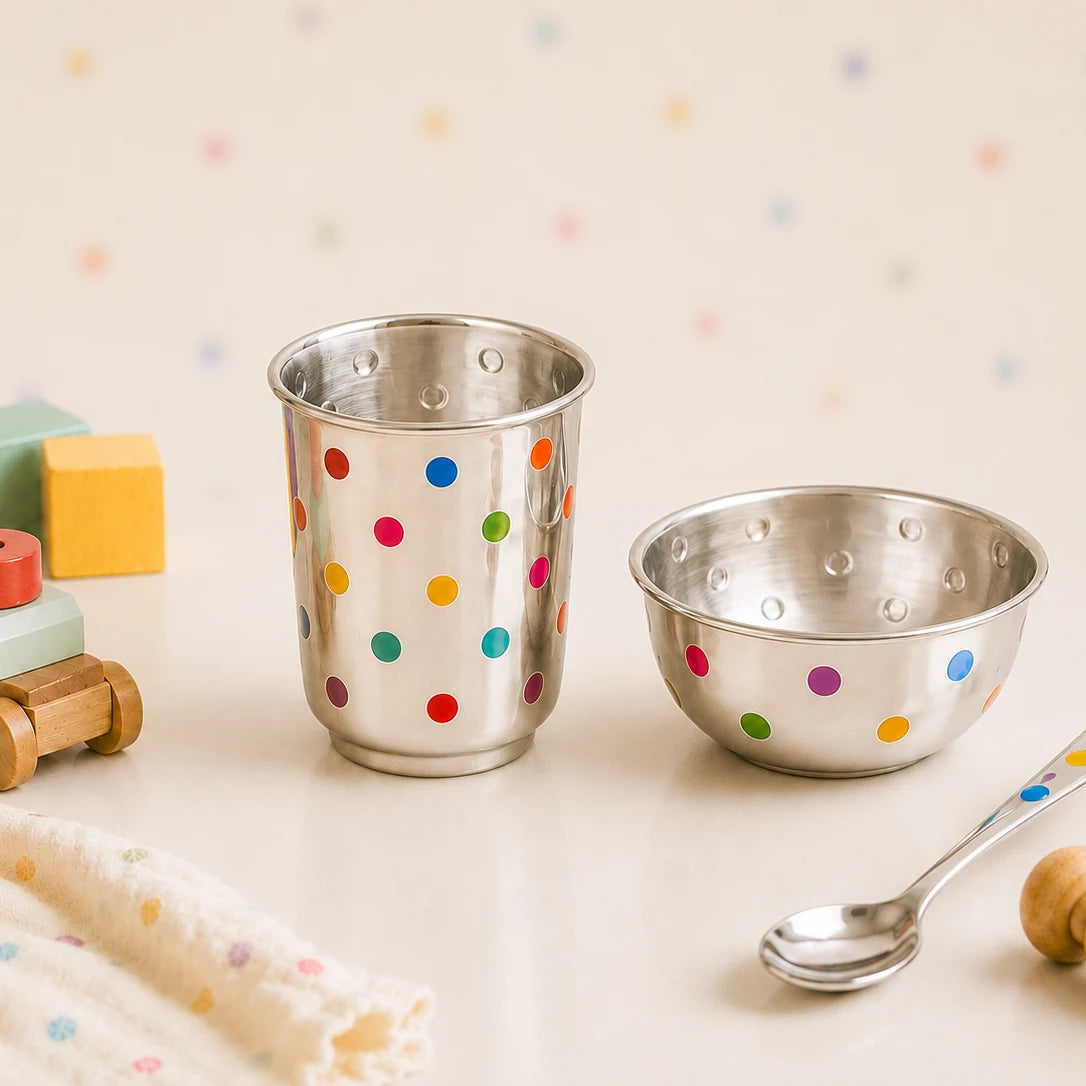 My First Silver glass, bowl and spoon set by Adorn Silver