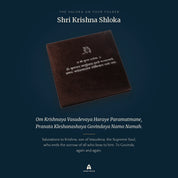 Shri Krishna Shloka printed on the velvet folder cover, with transliteration and meaning