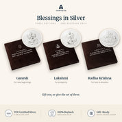 Blessings in Silver coin folders in three editions: Ganesh, Lakshmi and Radha Krishna
