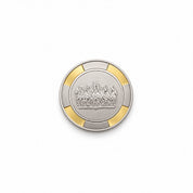 Winning Spirit 92.5 silver poker chip with seven running horses and gold finish rim
